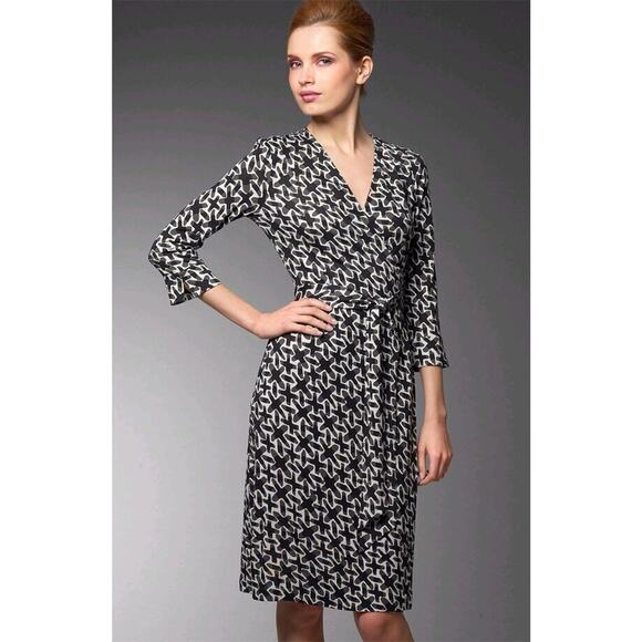 DVF Diane von Furstenberg Vintage Julian Wrap Dress Algebra Geo 3/4 Slee… - Picture 1 of 7